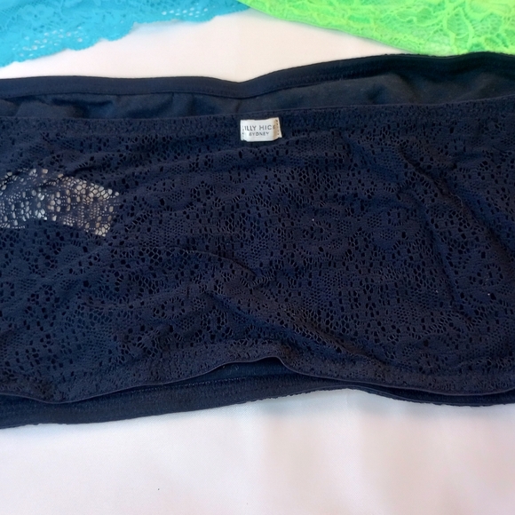 GILLY HICKS AERIE 3 Unlined Lace Bandeaus Strapless Bralettes Blue Lime Green L - Picture 3 of 10